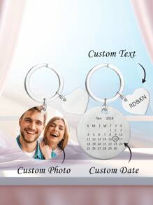 1pc Custom Photo&Calendar Keychain, Custom Couple Photo Keychain, Custom Date Keychain, Personalized Calendar Keychain With Photos And Text, Special Date Calendar Keychain, Anniversary Gift, Wedding Gift, Valentine Gift, Birthday Gift, Mother's Day Gift, Father's Day Gift, Best Friend Gift, Gift For Mom/Dad, Gift For Boyfriend/Girlfriend Stainless, Engraved, Fashionable, Colorful, Vintage,Winter Grace - White Calendar + Color Photo - View 3