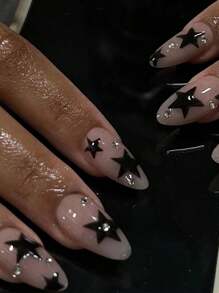 24pcs Long Almond Shaped Small Flower False Nails Set With 1pc Nail File And 1pc Jelly Glue Press On Nails Nail Supplies - Multicolor - View 1