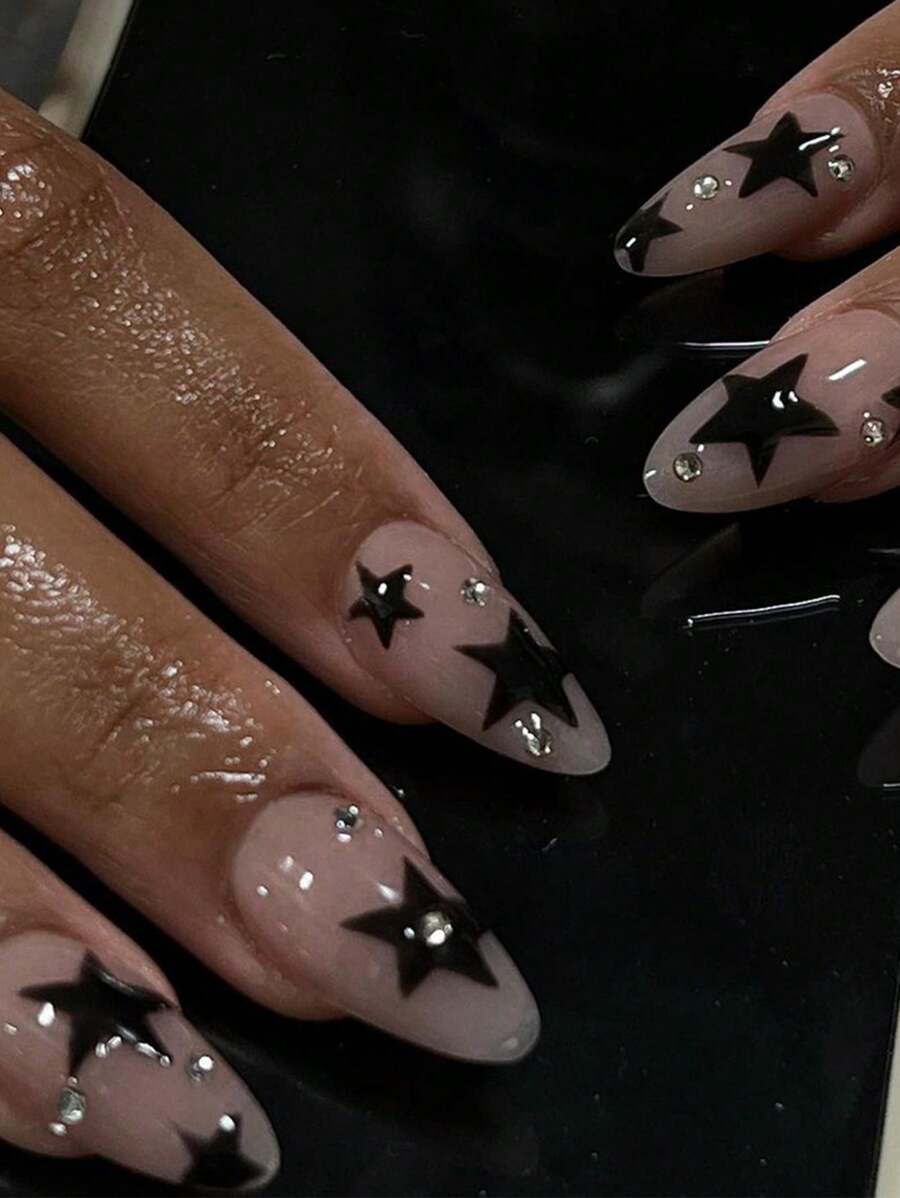 24pcs Long Almond Shaped Small Flower False Nails Set With 1pc Nail File And 1pc Jelly Glue Press On Nails Nail Supplies - Multicolor - View 1