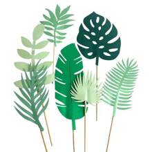 Turtle Leaf Cake Decor Picks, Tropical Rainforest Cactus Palm Tree Wooden Plate Sticks For Birthday Cake, Wedding Party Dessert Table, Summer Hawaiian Luau Theme Decoration