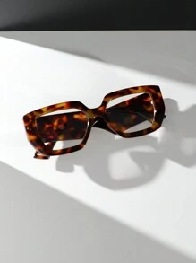 1pc Women's Leopard Print Square Wide-Leg Retro Fashionable Personalized Leopard Print Square Frame Flat Lens Glasses, Slim Look, Suitable For Daily Commute - Clear - View 2