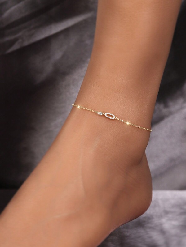 ELSEDES 1pc Simple And Personalized S925 Silver Handmade Geometric Design Inlaid Shiny Gemstone Anklet Body Chain, Highlighting Unique Charm, Jewelry, Suitable For Women Daily And Party Dress Up. Holiday