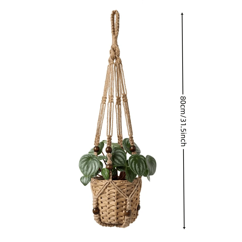 1个 - 手工编织植物吊篮，室内外皆可使用，黄麻棕色绳子和珠子编织而成，多层设计，适合室内悬挂装饰，波西米亚风格家居花园装饰，阳台、露台、花园、门廊装饰 - 棕色 - 查看 1