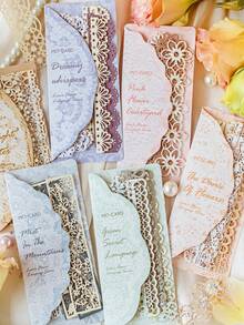 1 Set Of 10 Sheets, Retro Salt System Lace Paper, Lace Flower Language Series, Hollow Out Long Strip Scrapbooking Papers For DIY Crafts And Arts - Multicolor - View 1