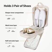 3-Pair Shoe Travel Bag, Travel Essentials Carry-On Luggage Accessories, Hanging Shoe Storage Bag, Large Capacity, Multi-Functional, Machine Washable, Space-Saving Suitcase Organizer, Durable Polyester, Multi-Compartment, Suitable For Shoes And Accessories, All Seasons
