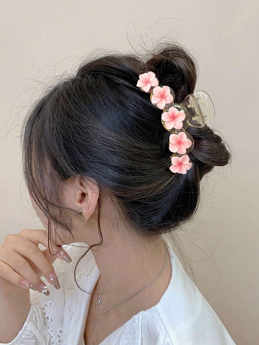 1入粉色鸚鵡花髮卡，適合春夏日常穿著