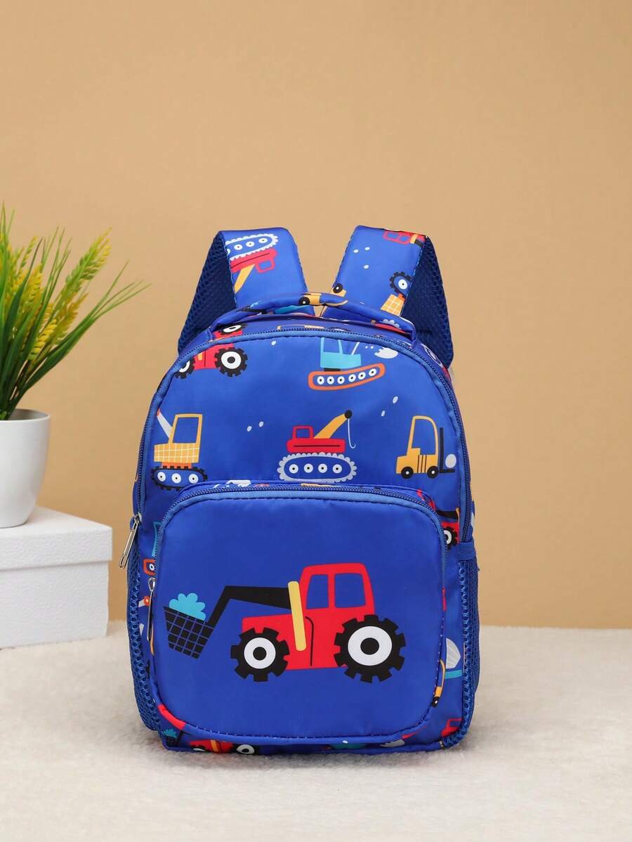 Mochila Infantil con patrón de dibujos animados aleatorio y posición de patrón impreso aleatoria - Azul - Ver 1