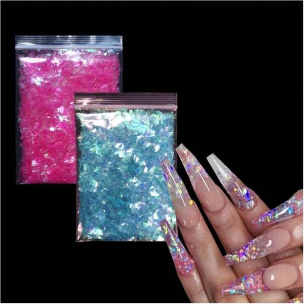 مجموعة ضوئية هولوغرافية من بريق الأظافر والتلبيسات اللامعة ثلاثية الأبعاد المتناسقة غير المتماثلة ، إمدادات الأظافر واللك والزينة المناسبة للعناية باليدين