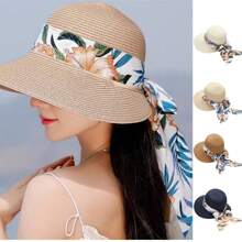 Women Sun Hat With Wide Brim Ribbon And Breathable Weaved Straw, Perfect For Outdoorsy And Versatile Look Bow - Multicolor - View 8