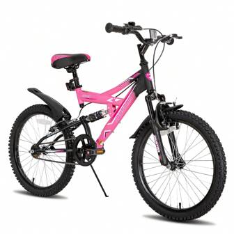 JOYSTAR Contender 20 Inch Full-Suspension Kids Mountain Bike Bike For Boys & Girls Ages 7-13 Years Old, With Kickstand, Black Blue Green Pink