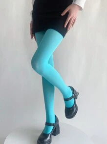 1條天藍色長襪女款簡約純色糖果色連褲襪性感高腰全足魚網絲襪 - 淺藍色 - 查看 2