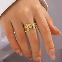 1 件不锈钢时尚花朵戒指适合女性日常佩戴情人节、妈妈、母亲、母亲节、礼物 - 金黃色 - 查看 2