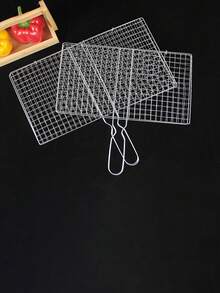 1pc Very Suitable For Home & Outdoor Use Fish Clamp Vegetable Clamp BBQ Grill Net BBQ Tongs Double-Layered Grill Net BBQ Rack Tool - Silver - View 5