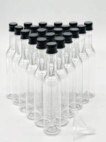 24pcs25 Ml/50 Ml/100 Ml/150 Ml Reusable PET Plastic Empty Wine Bottle Mini Bottles, Equipped With A 5 Cm Small Funnel And Perfect Carton Packaging, To Ensure The Of The Product During Transportation, Equipped With Gold/Black/Silver Three Color Optional Screw Aluminum Caps, Mini Wine Bottle