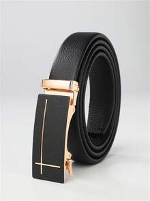 1pc Men Matte Cross Metal Automatic Buckle Leather Belt Business Fashion Dress Belt - Silver - View 2