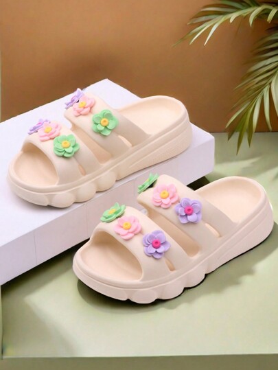 Unisex Kids Summer Sandals Anti-Slip Outdoor Wear Flowers Decorated Slippers For Girls Infant Beach Slippers