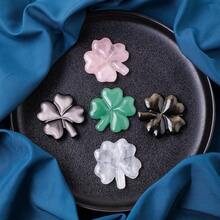 1PC Natural Crystal Stone Four Leaf Clover Statue Gemstone Crystal Reiki Home Decoration - Gold Obsidian - View 2