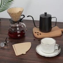 5/6/7/8/9/10 套装便携式咖啡礼品套装，含压粉器、滤布、手冲咖啡壶，学校用品，返校季 - 黑色 - 查看 3