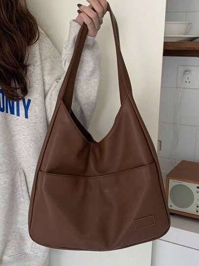 新款時尚復古通勤PU純色女士手提肩背包，小型多功能簡約純色手提袋