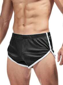 Boyfriend Style Men Split Side Short Shorts Sexy 3" Inseam Breathable Mesh Booty Shorts Ranger Panties With Liner Summer Shorts - Black - View 2