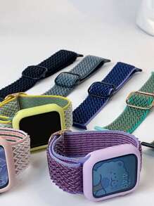 2 件套柔软波浪透气可调节弹性表带和可爱镂空硅胶表壳保护套，兼容 Apple Watch 38/40/41/42/44/45/46/49 毫米，兼容 Apple Watch Series Ultra/SE/10/9/8/7/6/5/4/3/2/1