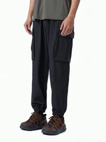 TECTOP 男士工作褲郊遊貨物運動長褲繩帶腰帶運動褲口袋快干健身輕量化 - 黑色 - 查看 3