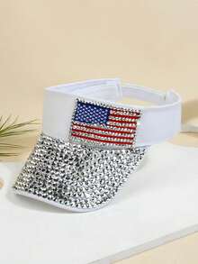 1入組運動遮陽帽，男女適用，高爾夫棒球帽，翻邊上印有美國國旗，可調節 - 彩色 - 查看 2