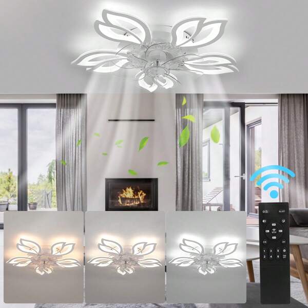 OYAJIA Ceiling Fan With Lights Remote Control, 3 Colors, 6 Speeds, Geometric Bladeless Ceiling Fan, White Low Profile Ceiling Fan With Light For Kitchen Bedroom