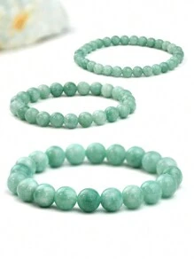 1pc Vintage Natural Jade Elastic Rope Bracelet, Blessing Wristband, Suitable For Daily Wear - Green - View 2