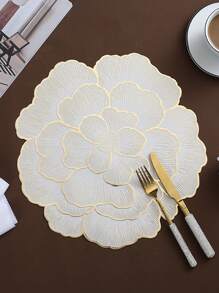 1-120pcs Gold Flower Design PVC Placemats, Washable, Easy To Clean, Wipe-Clean, Non-Slip, Holiday Wedding Party Dining Table Decor - Gold - View 2