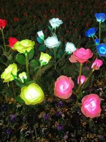 1 pieza Luz decorativa con 5 rosas alimentada por energía solar, luz LED para decoración de jardín, luz de hadas para decoración exterior, luz de cadena para decoración de fiesta/festividad/cumpleaños, luz LED para decoración del hogar, luz de cadena para decoración exterior, luz para decoración del hogar, luz para decoración de fiesta, luz decorativa para boda/propuesta - Blanco - Ver 2