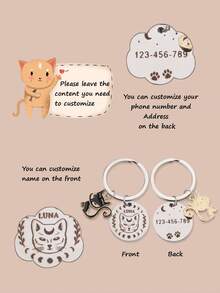可定製的可愛貓咪標籤，附上電話號碼和名字，可作為貓咪懸掛標誌 - 黑色 - 查看 4