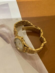 sottas Đồng hồ mạ vàng mới mặt số trắng và dây thép dành cho nữ, chống nước, phong cách Hàn Quốc, đơn giản và thanh lịch, đồng hồ đeo tay thạch anh thời trang và đa năng. - trắng - Xem 3