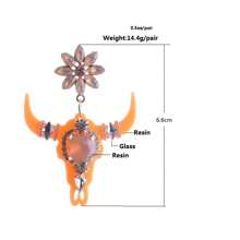 1 Pair Champagne Cow Heads Earring Of Personalized New Gothic Women's Cow Horns, Hanging Earrings, Resin Glass Rhinestones, Gold, Suitable For Outings, Parties, And Holidays - Champagne - View 4