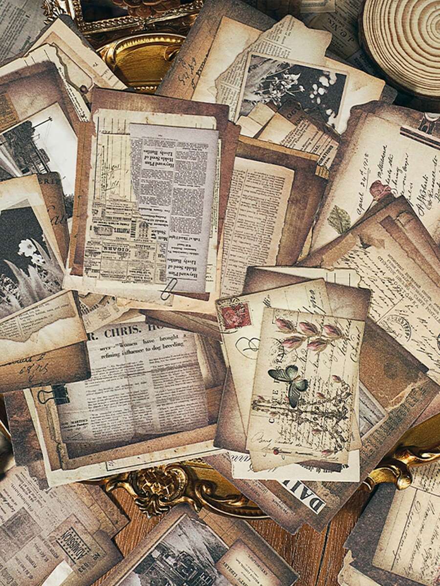 1 Libro, 15 imágenes, 2 hojas por imagen / 30 hojas en total, Papel de material de letras retro para decoración de bricolaje para cuadernos, Serie de cartas de la Edad Media - Multicolor - Ver 1