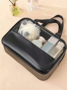 1 PC Thời Trang Mới Vuông Màu Rắn Vải Da PU & PVC Không Thấm Nước Có Dây Kéo Trên Và Túi Trang Điểm Cho Nữ Với Thiết Kế Dây Đeo Thích Hợp Cho Sinh Viên Đại Học Đi Nghỉ Kỳ Nghỉ Du Lịch Cho Trường Học Túi Đi Biển Đồ Đi Biển Dụng Cụ Đựng Khăn Đi Biển Phụ Kiện Bãi Biển Đồ Đi Biển Cho Mùa Hè - màu đen - Xem 3