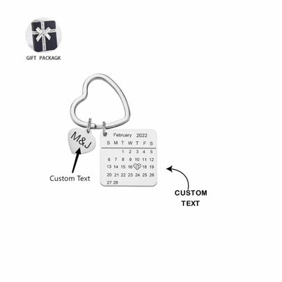 Presente Comemorativo de Aniversário, Chaveiro de Calendário Personalizado, Chaveiro com Coração, Presente para o Casal