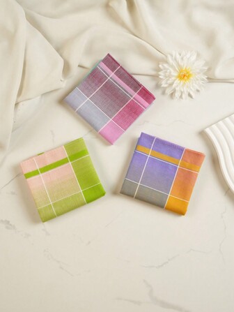 1 Set Of 3pcs 17 Inch Absorbent Plaid Handkerchief, 43cm, Multicolor, Daily Use For Men