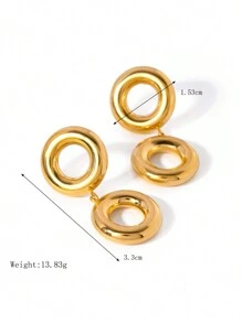 Uworld 1 Vòng tay hình tròn bằng thép không gỉ mạ vàng 18K có hoa tai mặt dây chuyền, Thời trang cá nhân Thiết kế sang trọng nhẹ dành cho phụ nữ đeo hàng ngày - Vàng - Xem 13