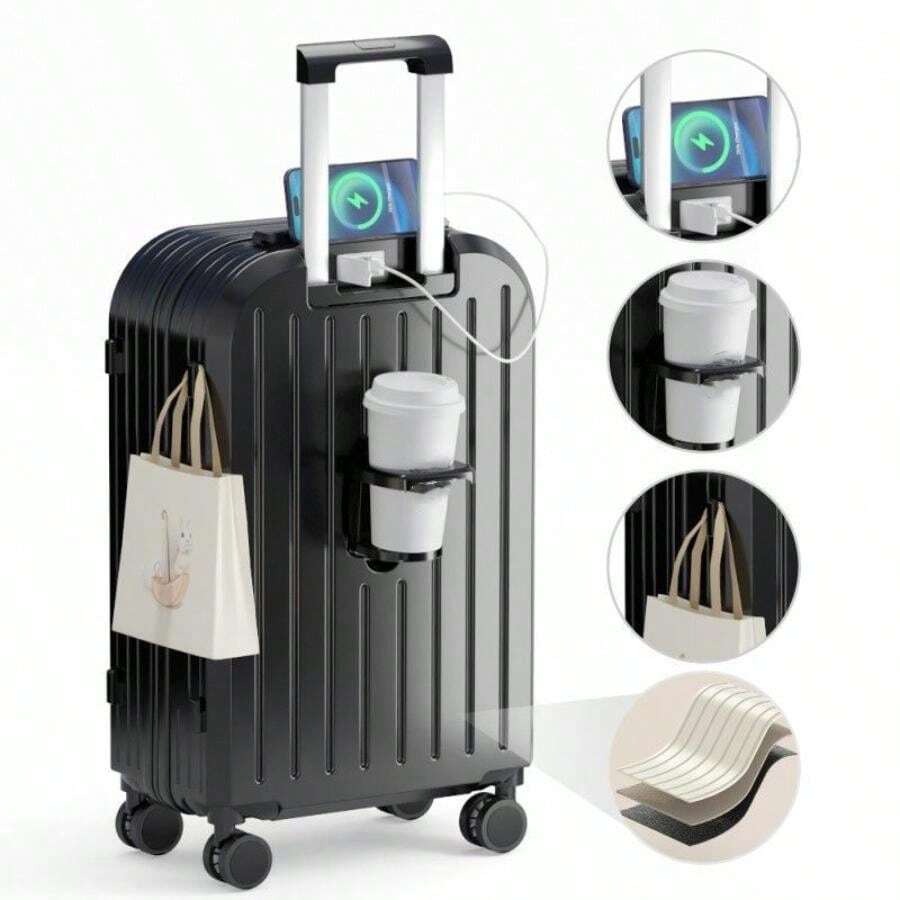 Kono Set de 4 Valises de Voyage Rigide Légere Valise (51.5/65/75cm) à 4 roulettes avec Serrure TSA + Sac de Voyage 46x30x20cm, Noir