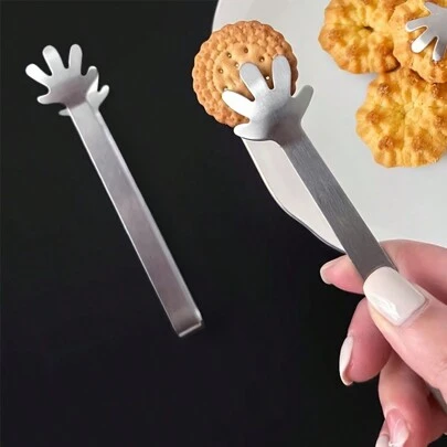 1pc Creative Mini Palm Shaped Ice Clip Stainless Steel Cookie Snack Clip Coffee Cube Sugar Ice Clip Milk Tea Lemon Clip Kitchen Tool