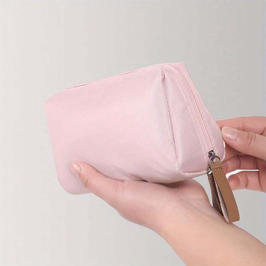 1pc Pink Small Makeup Bag For Purse, Makeup Pouch Small Cosmetic Bag Mini Portable Handbag For Women And Girls - Pink - View 1