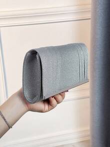 Túi ly hợp phong bì lấp lánh lấp lánh, sang trọng, sáng bóng với phần cứng bằng vàng kết cấu chéo mỏng Pu dành cho nữ, đi kèm với dây kim loại cho đám cưới, tiệc tùng, khiêu vũ, quà tặng sinh nhật, dung lượng lớn cho điện thoại di động, mỹ phẩm - Bạc - Xem 7