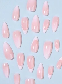 24 piezas/Set de uñas postizas con forma de almendra francesa, uñas acrílicas falsas degradadas, cobertura completa de longitud media, incluye 1 pieza de gel de gelatina y 1 pieza de lima de uñas, adecuado para mujeres y niñas, suministros de manicura diaria y de fiesta - Multicolor - Ver 3
