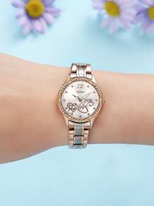 歐派玫瑰金不銹鋼表帶手錶，搭載日本石英運動，日期和星期顯示，超薄豪華設計，適合女性日常佩戴。