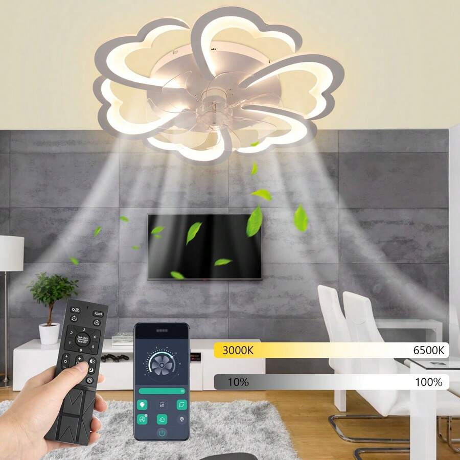 Ceiling Fan With Lights Remote Control, 3 Colors, 6 Speeds, Geometric