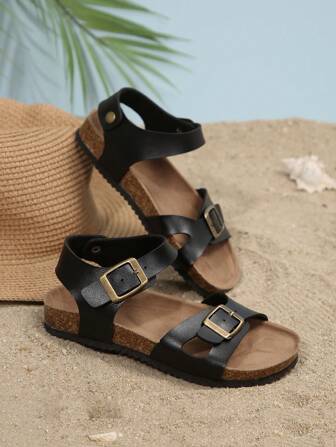 Kids' Cork Bohemian Beach Sandals Low-Heeled Butterfly Slippers, Casual And Comfortable