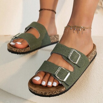 2023 New Leather Retro Buckle Strap Thick-Soled Beach Couple Slippers For Men And Women Summer Outdoor Casual Fashionable Sandals