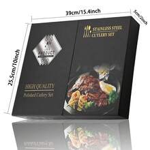 FANTEXY 24Pcs Black Handle Golden Cutlery Set Stainless Steel Knife Fork Spoon Tableware Flatware Set Festival Kitchen Dinnerware Gift - Black Gold - View 5