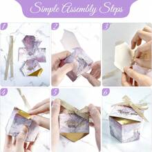 50PCS Small Party Gift Boxes Wedding Favors Boxes , Marble Mini Thank You Boxes With Glitter Gold Bow Ribbon,Christmas Valentine Day - Purple - View 4